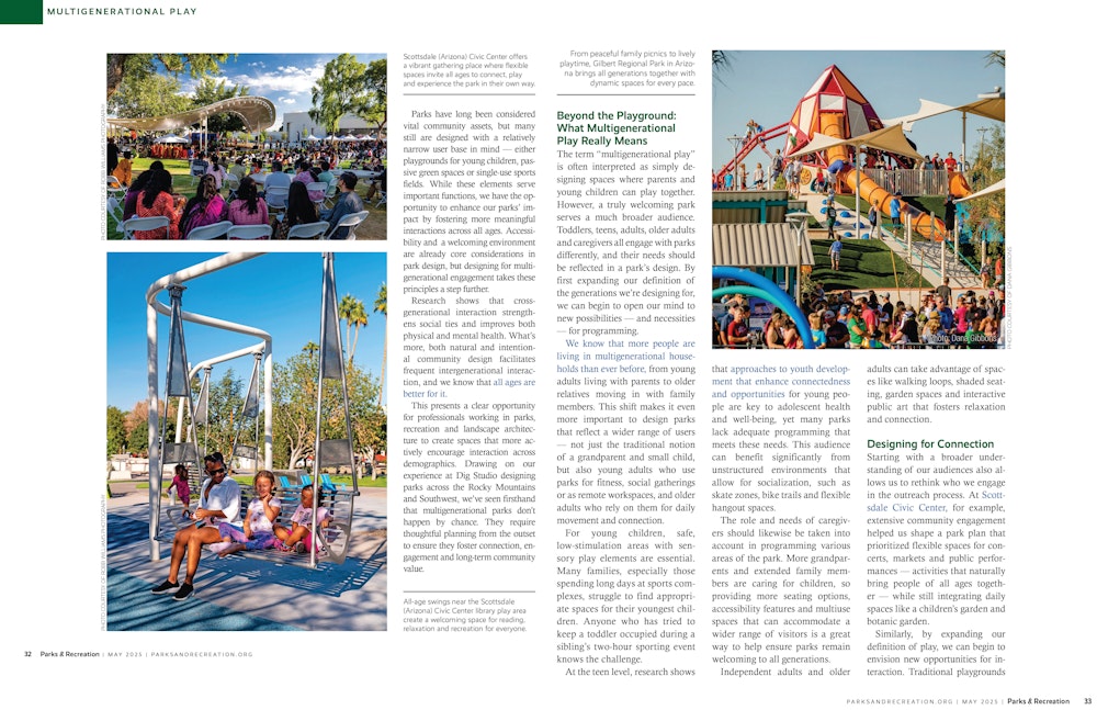 May 2025 Parks and Rec Magazine Dig Studio Multigeneration Article Spread 2