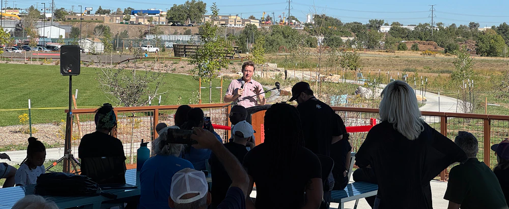 The well-attended Carpio-Sanguinette Park & Heron Pond Grand Opening event included a variety of speakers celebrating the official opening, including Mayor Mike Johnston