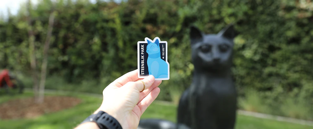 A custom sticker was created to commemorate the event and celebrate Steenblik Park's iconic bronze 