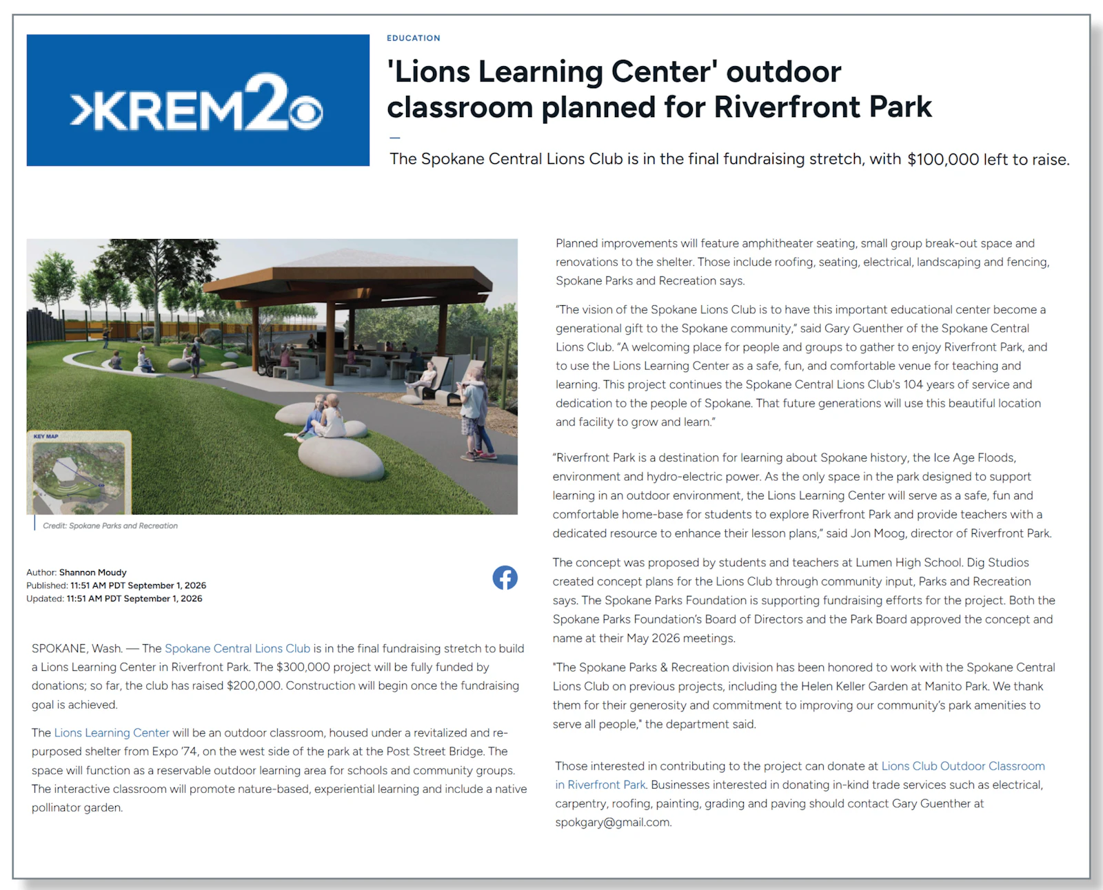 Lions Learning Center article on KREM.com