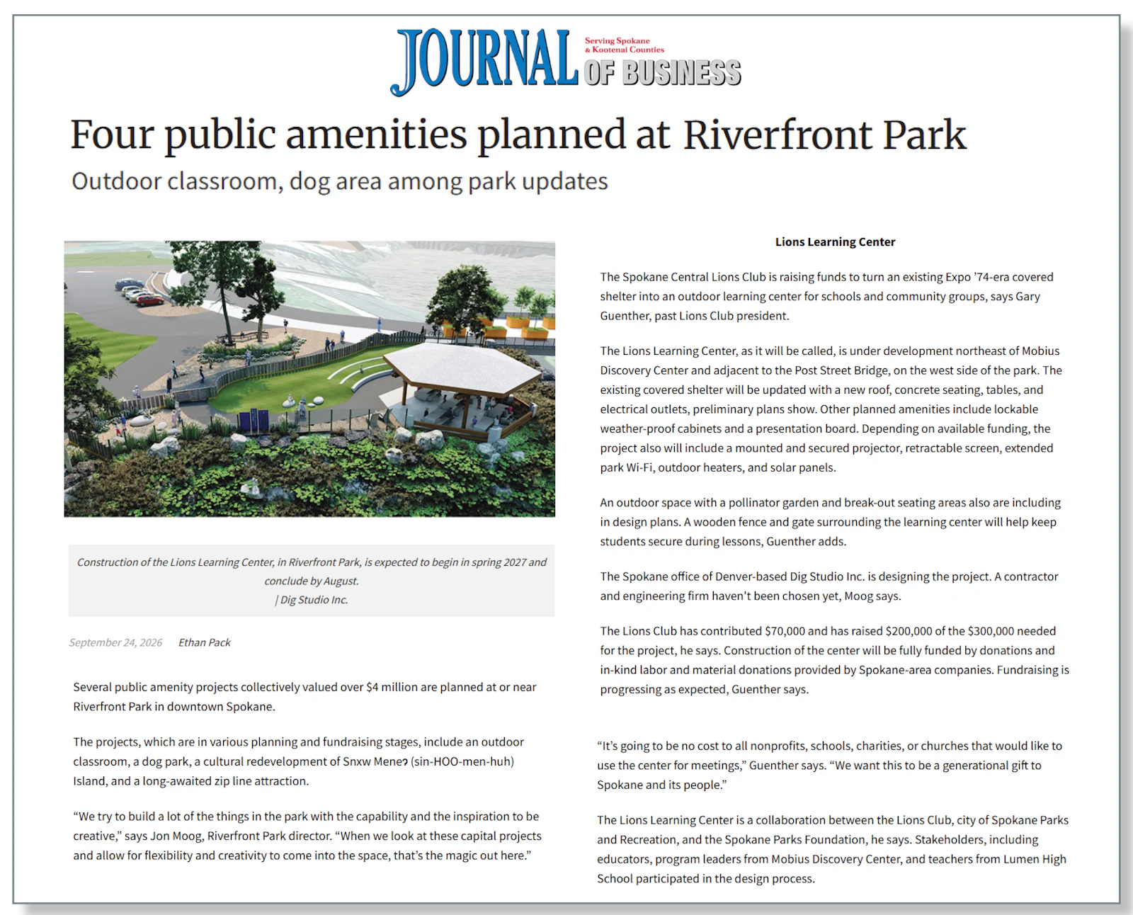 Lions Learning Center coverage in the Spokane Journal of Business